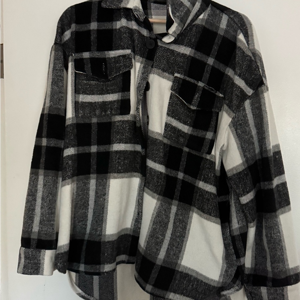 Plaid Button-Up Shirt - Black and White